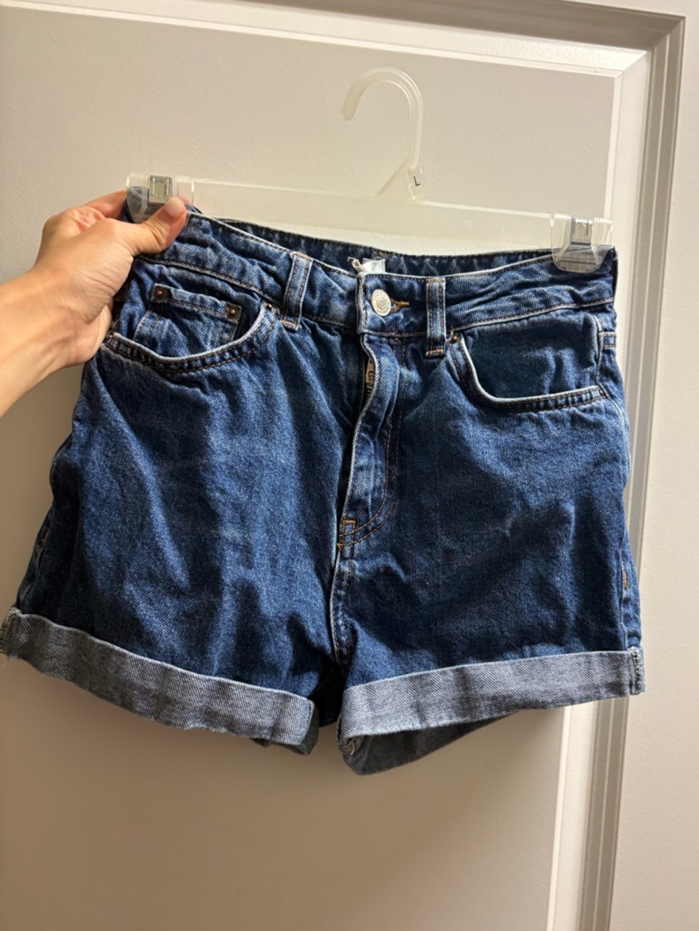 TOPSHOP dark blue moto mom denim shorts
